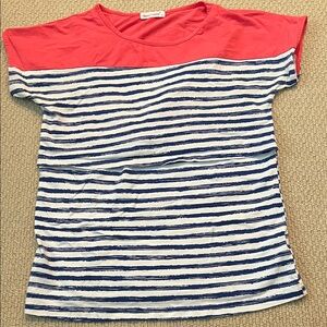 Smallshow Nursing T-Shirt Pink Navy Stripe Size S